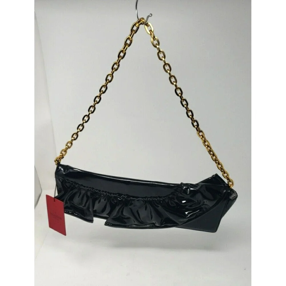 Valentino Garavani Patent Leather Shoulder Bag Purse or Clutch Black Ruffles